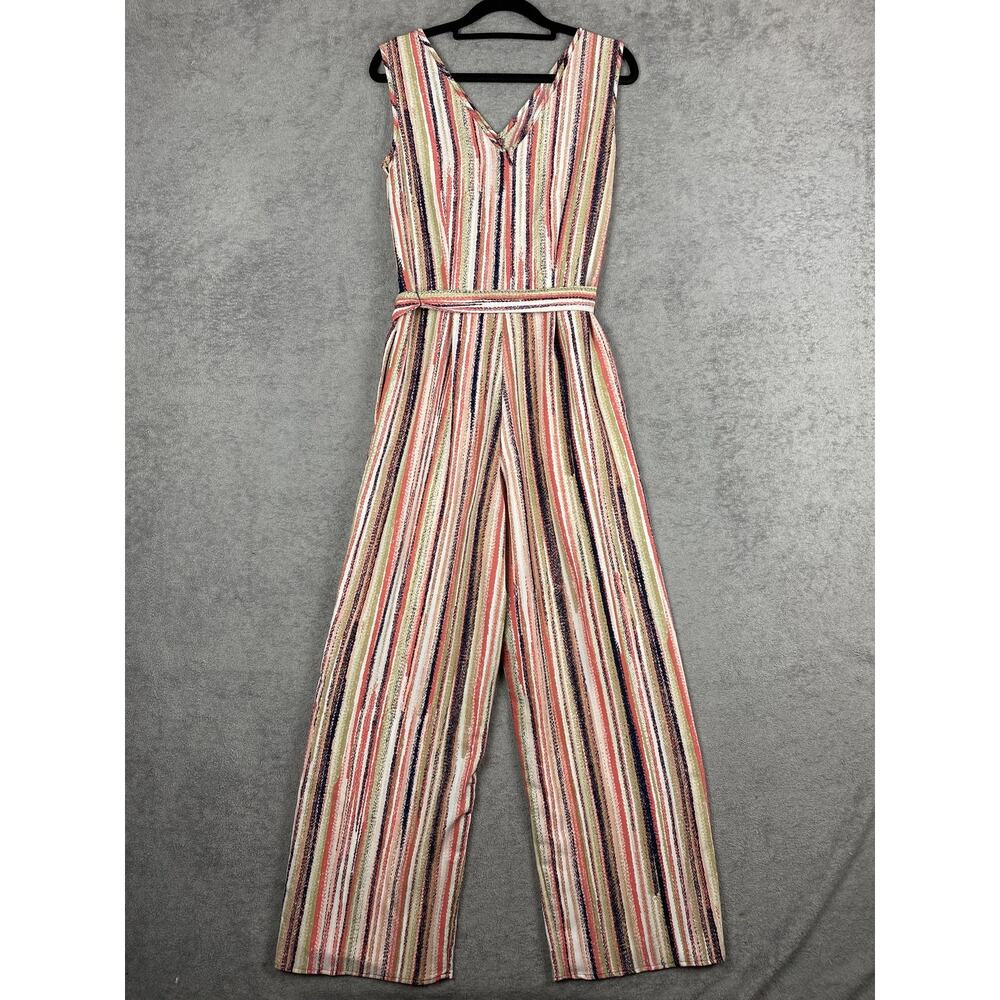 Enfocus Studio Jumpsuit Womens 4 Multicolor Striped Sleeveless Belted Wide Leg